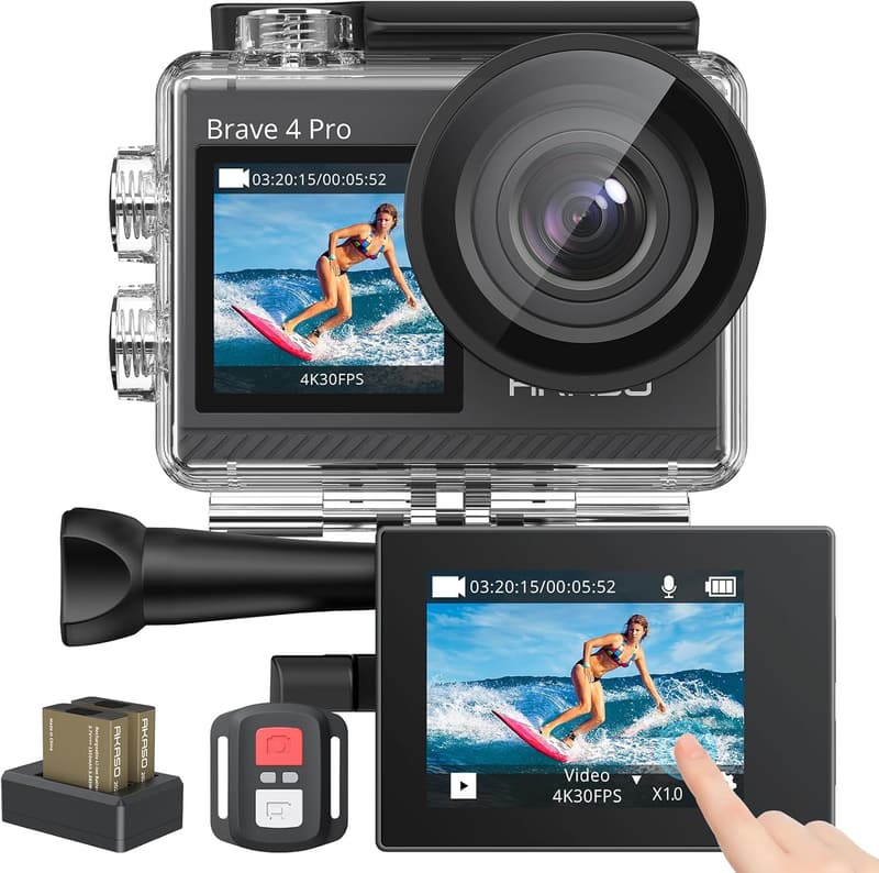4K防水アクションカメラ Brave 4 Pro - 20MP・タッチパネル・手ぶれ補正・WiFi・リモコン付き