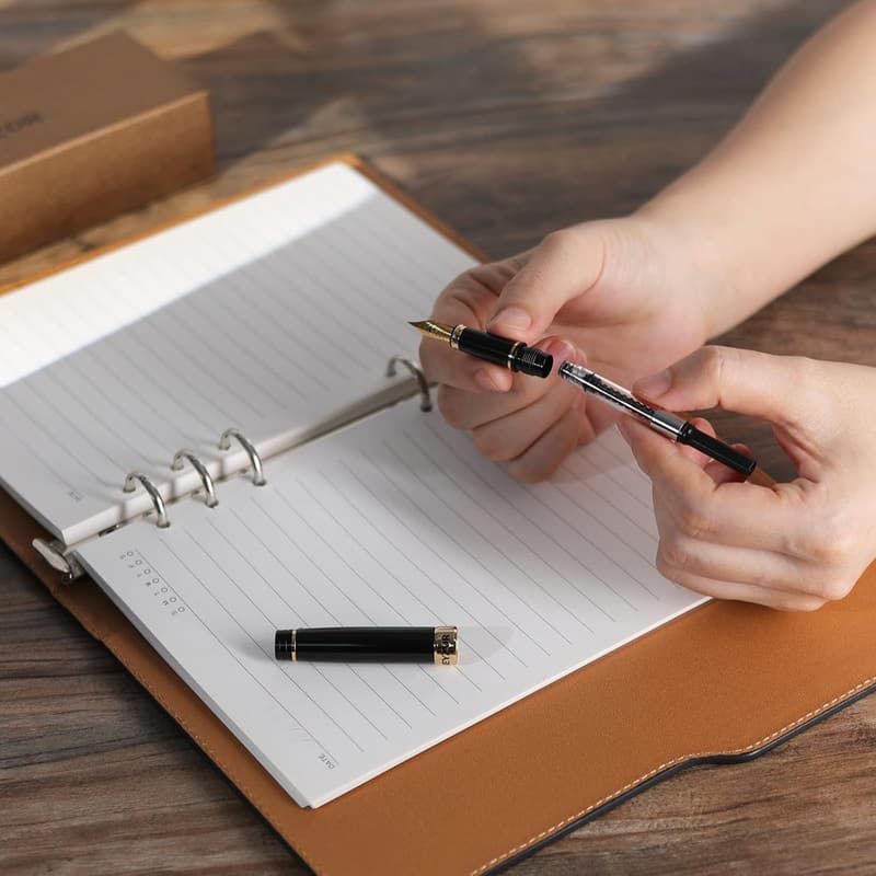 高級ブラックラッカー万年筆 - 24K金メッキ細字ペン先・男女共用ギフトセット