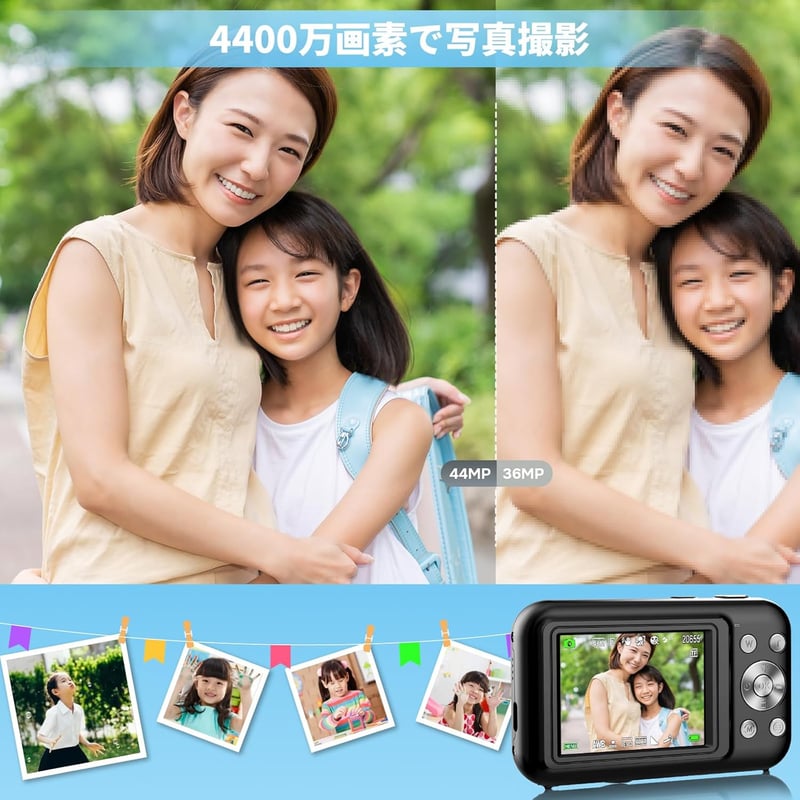 デジタルカメラ 4400万画素 HD1080P録画 Micro SDカード付属 軽量 小型 (ダークブラック)