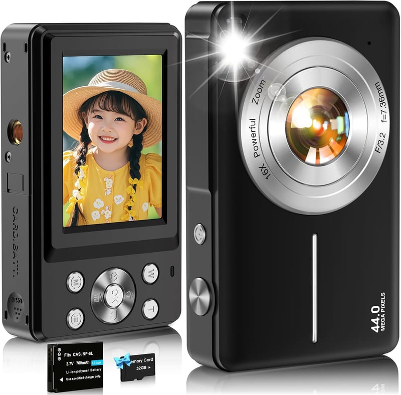 学生向けコンパクトデジタルカメラ FHD 1080P録画 16倍ズーム 32GBカード付き