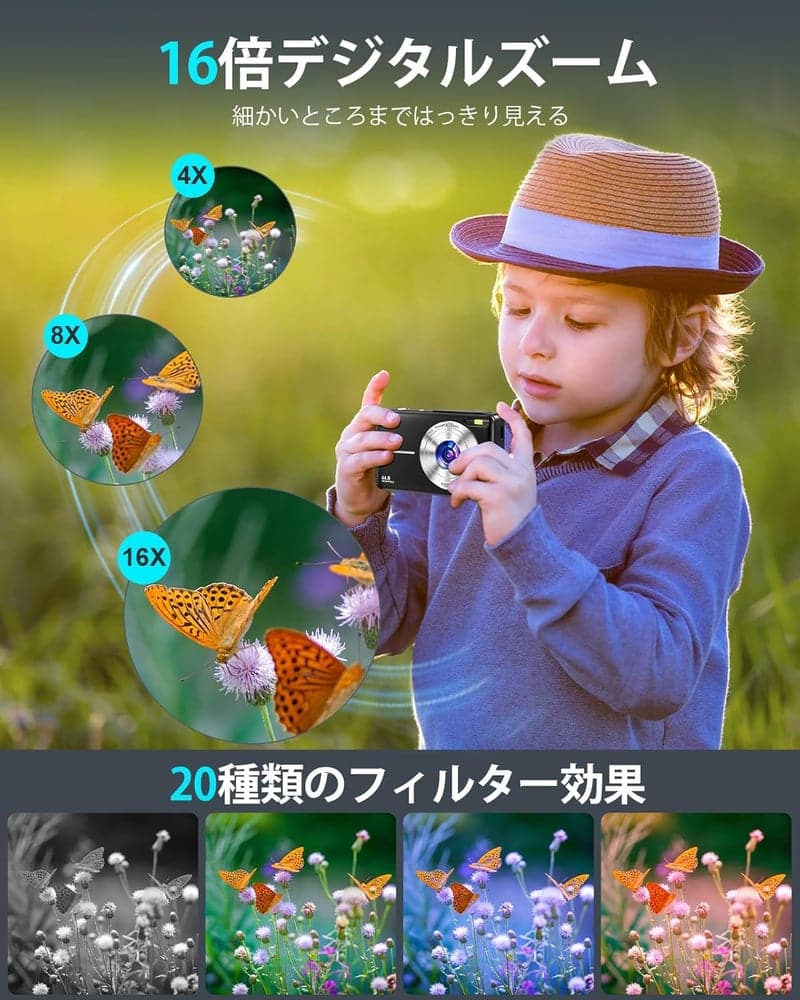 学生向けコンパクトデジタルカメラ FHD 1080P録画 16倍ズーム 32GBカード付き