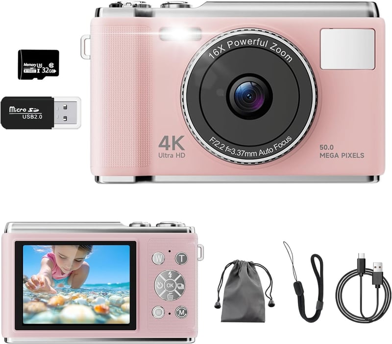4K動画撮影デジタルカメラ【50MP、AFオートフォーカス、32GB Micro SDカード付】