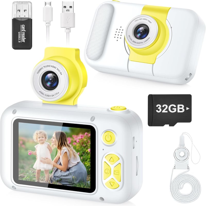 子供用デジタルカメラ 180°フリップレンズ IPS画面 32GB SDカード付 誕生日プレゼント 3-12歳向け