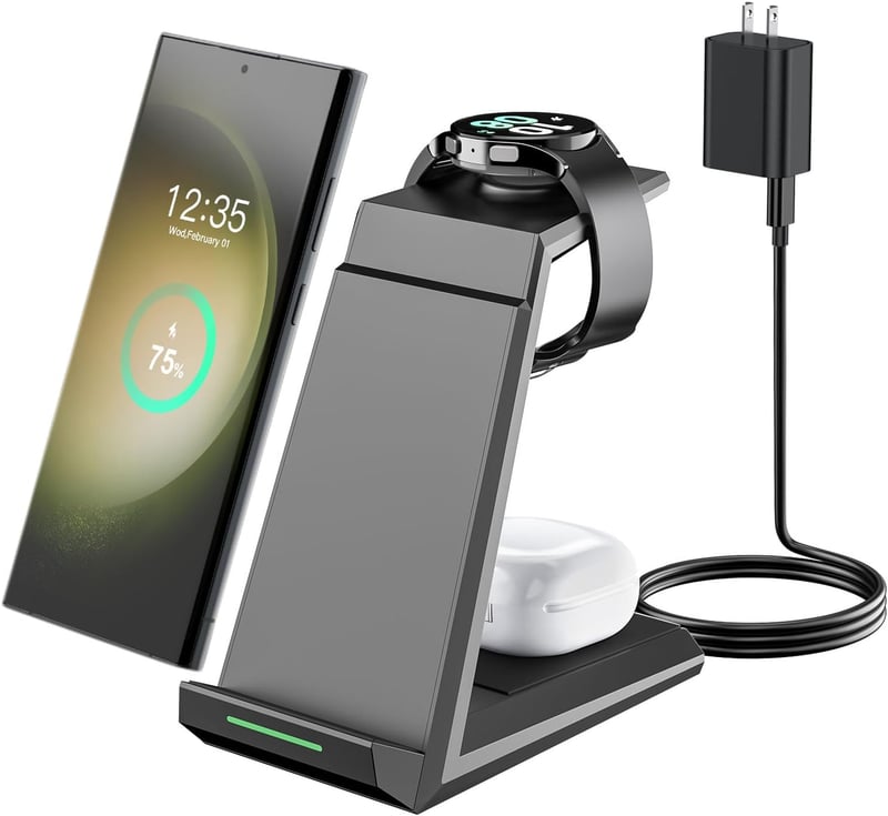 ギャラクシー専用 3in1 ワイヤレス急速充電器 スタンド ブラック USB-C 20Wアダプター付