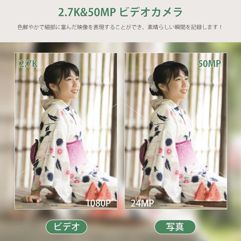 YouTube Vlog用 2.7Kビデオカメラ 5600万画素 自撮り機能付き 32GB SDカード＋予備バッテリーセット