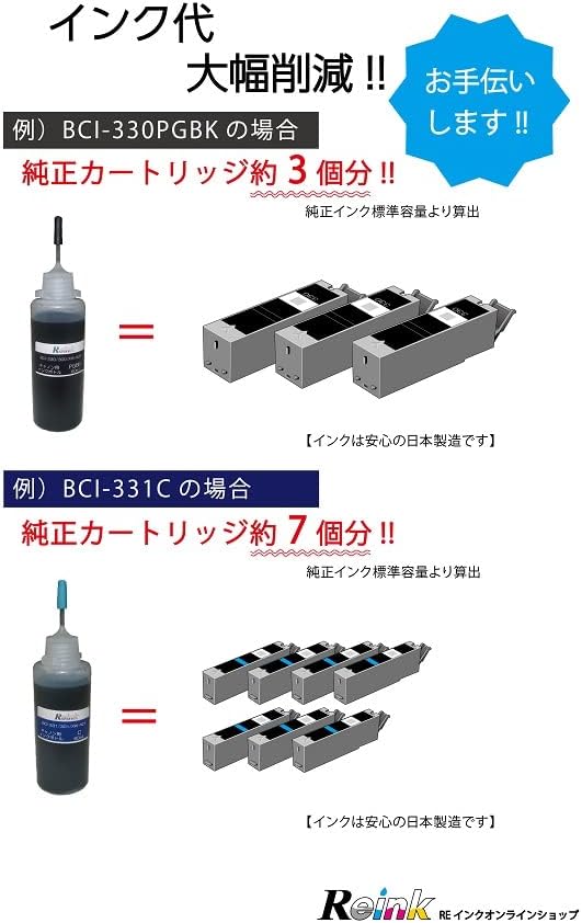 Canon プリンター用 互換詰め替えインク 6色セット BCI-330/331 TS8530/8630/8730/8830対応【日本製】【純正カートリッジ3個分】