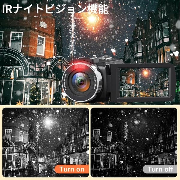 4K録画対応Vlog用ビデオカメラ 4400万画素 18倍デジタルズーム 自撮り機能付き 軽量 旅行や卒業式に最適 32GBマイクロSDカード＆外部マイク付属