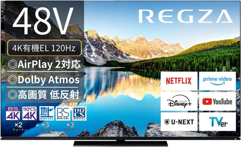 REGZA 48インチ 4K 有機ELテレビ 48X8900L 外付けHDD対応 2番組同時録画