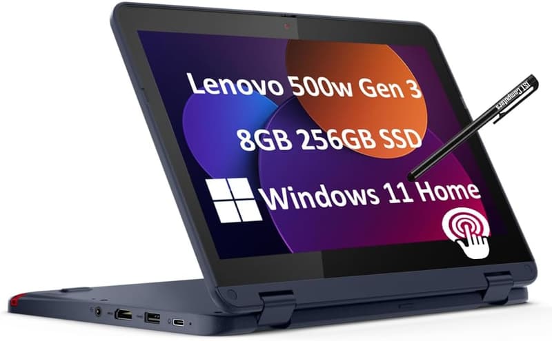 学生向け高耐久2-in-1ノートパソコン Lenovo 500w Gen 3 (11.6インチ、Intel Pentium N6000、8GB RAM、256GB SSD、Wi-Fi、ブルー)