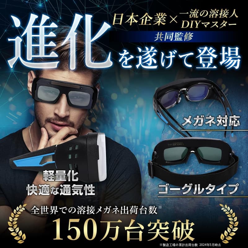 2025年新型 自動遮光超軽量溶接ヘルメット（ソーラーパワー・青）