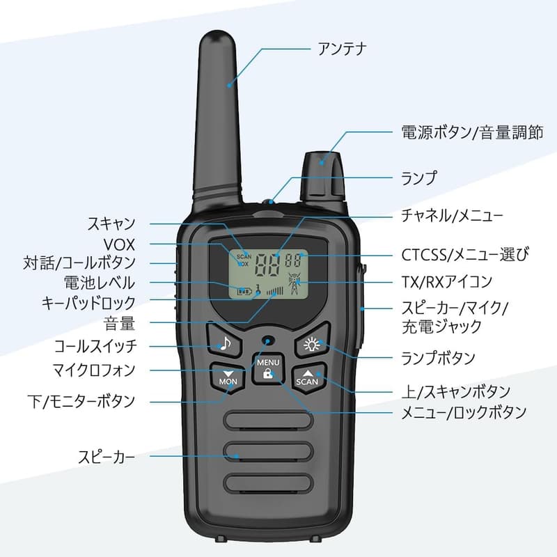 免許不要の充電式トランシーバー 4台セット 災害・緊急対応用
