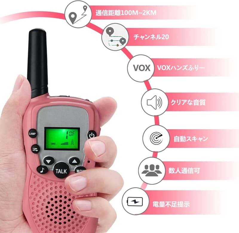 子供向け特定小電力トランシーバー3台セット（VOXハンズフリー・免許不要）ピンク/水色/黄色