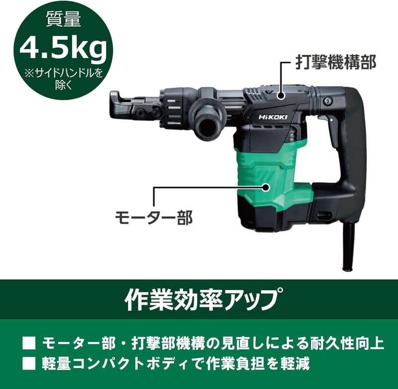 HiKOKI(ハイコーキ) ハンマードリル 17mm 六角シャンク ブルポイント サイドハンドル付き ケース付