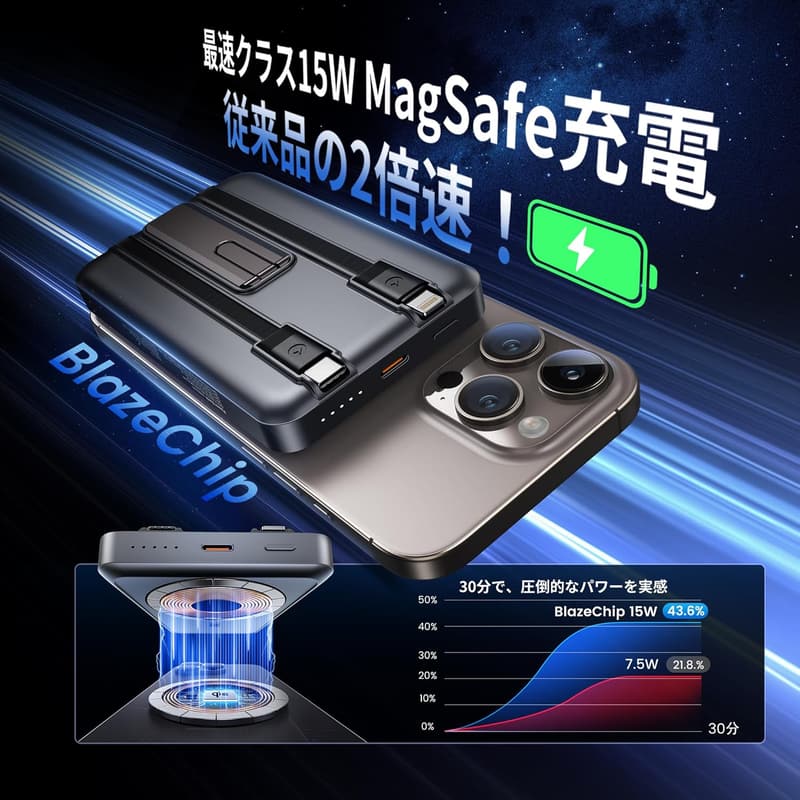 モバイルバッテリー 16800mAh 大容量 旅行・出張向け PD22.5W ワイヤレス充電対応 PSE認証済み（グレー）
