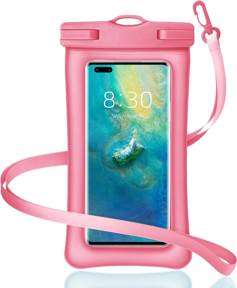 スマホ用防水ケース IPX8対応 指紋・顔認証可 7インチ以下全機種対応 (ピンク)