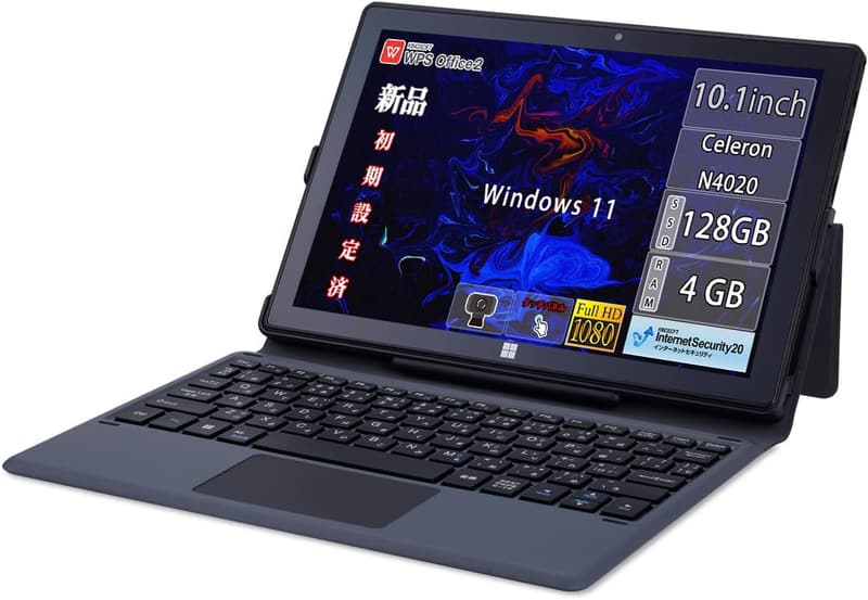 Windows 11搭載 10.1インチ 2in1ノートパソコン（Celeron, 4GBメモリ, 128GB SSD, 日本語キーボード）