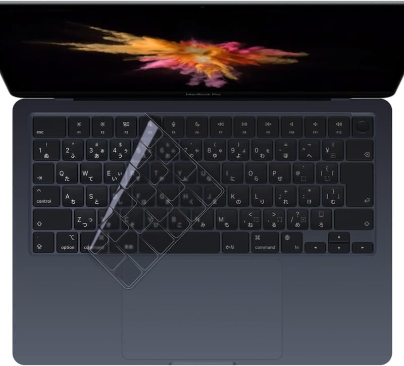 MacBook Pro/Air M2/M3対応 超薄型TPUキーボードカバー（耐水・防塵・クリア） ブラッククリア