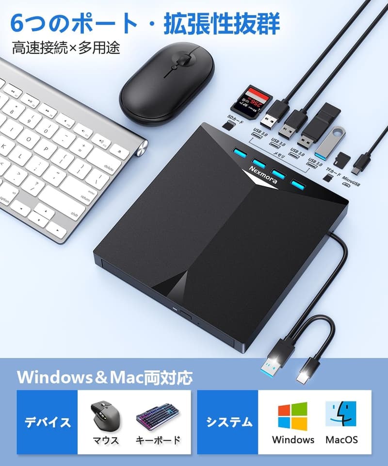 外付けブルーレイドライブ USB3.0＆Type-C接続 薄型・軽量 BDドライブ Windows/Mac対応 2025年モデル