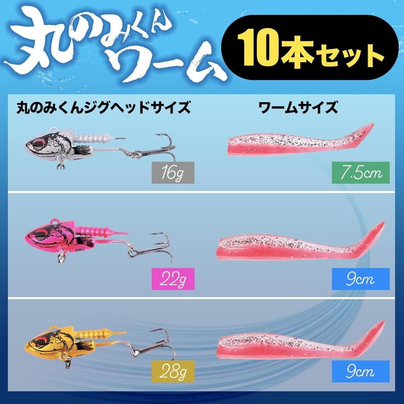 シーバス釣り用 丸のみくんワーム 75mm/90mm 10本セット