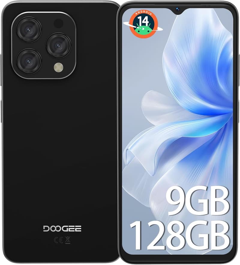 SIMフリー 4G対応 Android 14 スマートフォン Doogee N55 9GB RAM/128GB ROM 5150mAhバッテリー ブラック