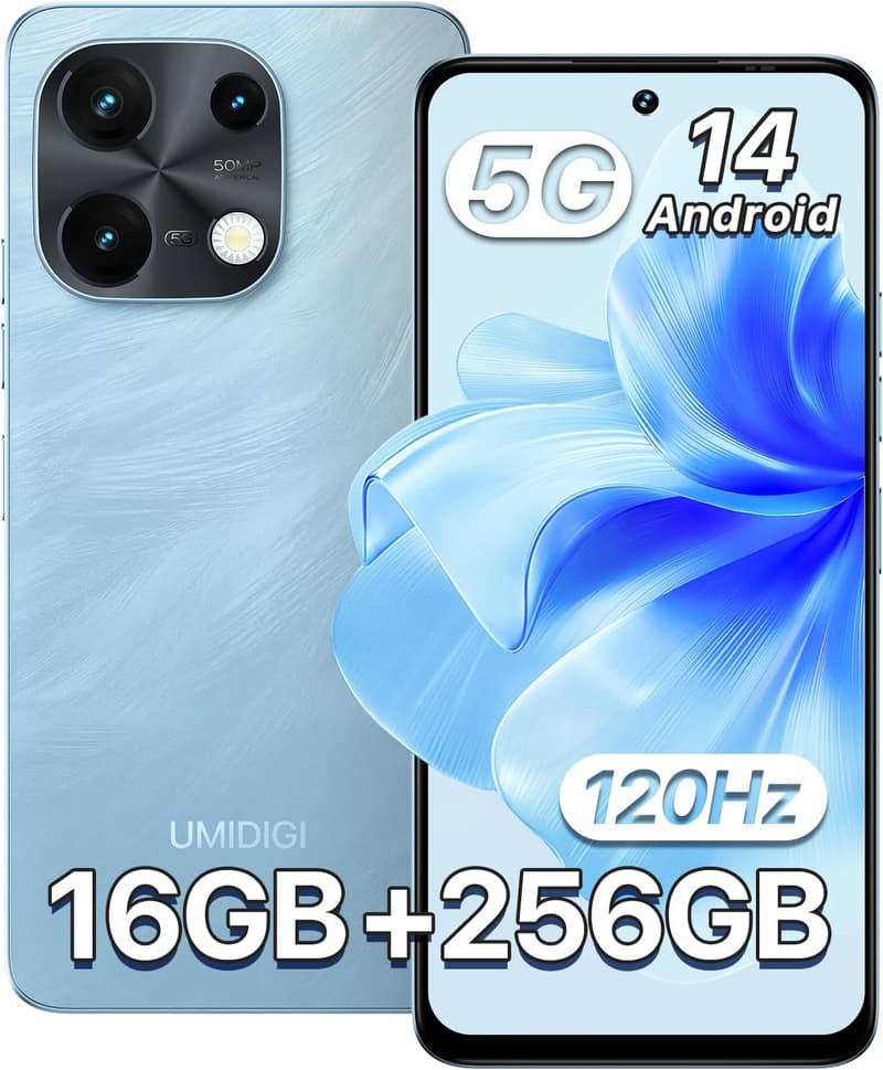 UMIDIGI Note 100 5G スマートフォン 16GB+256GB (1TB拡張) / Android 14 / 120Hzリフレッシュレート / 50MPカメラ / 5000mAhバッテリー / 指紋認証・顔認証搭載 / SIMフリー / ブルー