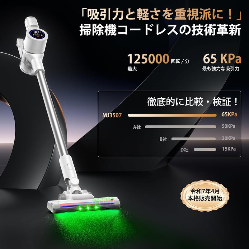 コードレス掃除機 2025最新型 自動ゴミ収集ドック搭載 65Kpa超強力吸引 75分連続稼働 軽量 HEPAフィルター 家庭用 スティッククリーナー
