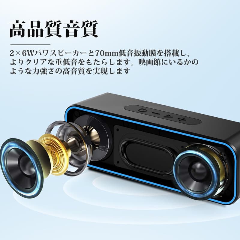IPX7防水 Bluetoothポータブルスピーカー ワイヤレス ステレオ 内蔵マイク TWS機能付き