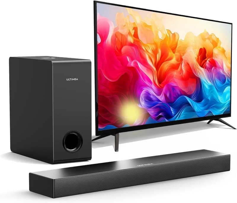 超薄型Bluetooth5.3サウンドバー 2.1ch ホームシアター - サブウーファー付き (ピーク120W, HDMI ARC対応)