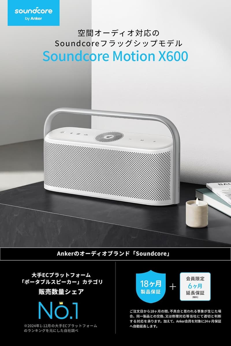 Anker Soundcore Motion X600 Bluetoothスピーカー【ハイレゾ音源再生/IPX7防水/12時間再生】ホワイト