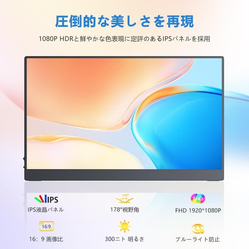 モバイルモニター 15.6インチ FHD タッチパネル 非光沢タイプ USB-C/HDMI対応 薄型 軽量 VESA対応