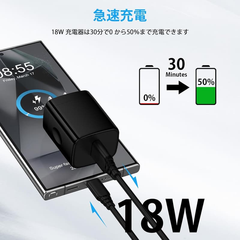 18W USB充電器 ACアダプター PSE認証 iPhone/Android対応 (黒)