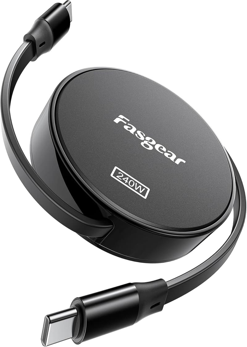 急速充電対応 USB-Cケーブル 1m 240W 巻き取り式 5A ブラック