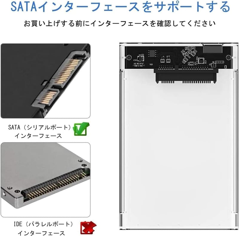 USB 3.0対応 2.5インチ HDDケース 透明タイプ SATAポート用 ケーブル付属