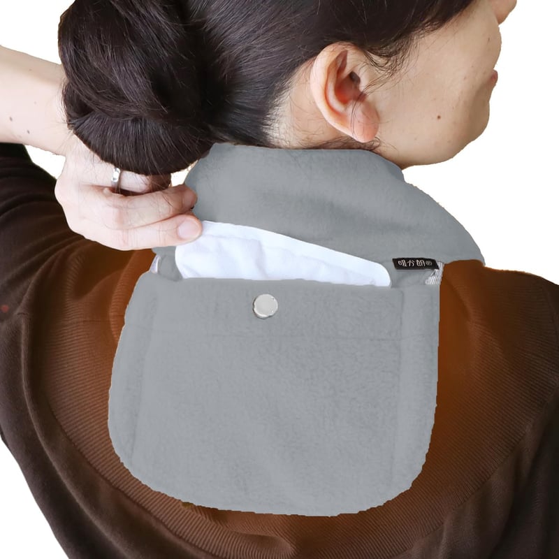 敬老の日プレゼント 日本製 軽量ポケット付き遠赤外線カイロ ネックウォーマー グレー