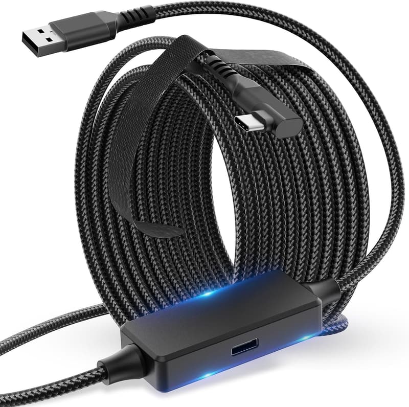 リンクケーブル【5M】【USB-A 3.0 & Type C】【対応：Quest 3s/2/1/Pro/Pico4】【60W高速充電】【ハイスピードデータ転送】