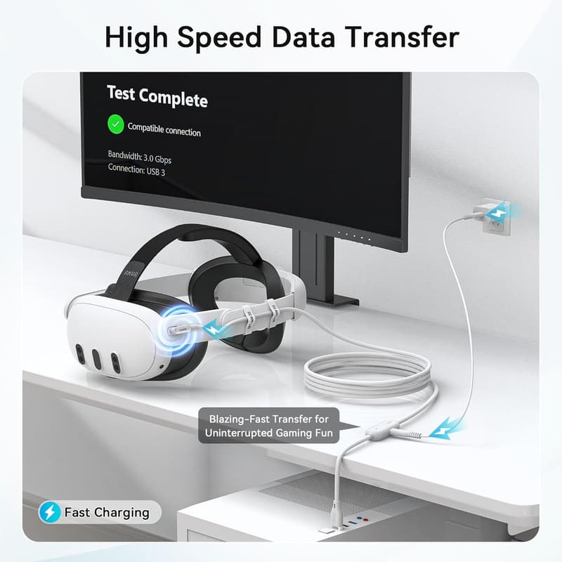 Quest3対応 5m USB 3.0 Type C L字型リンクケーブル 急速充電 & 5Gbpsデータ転送用