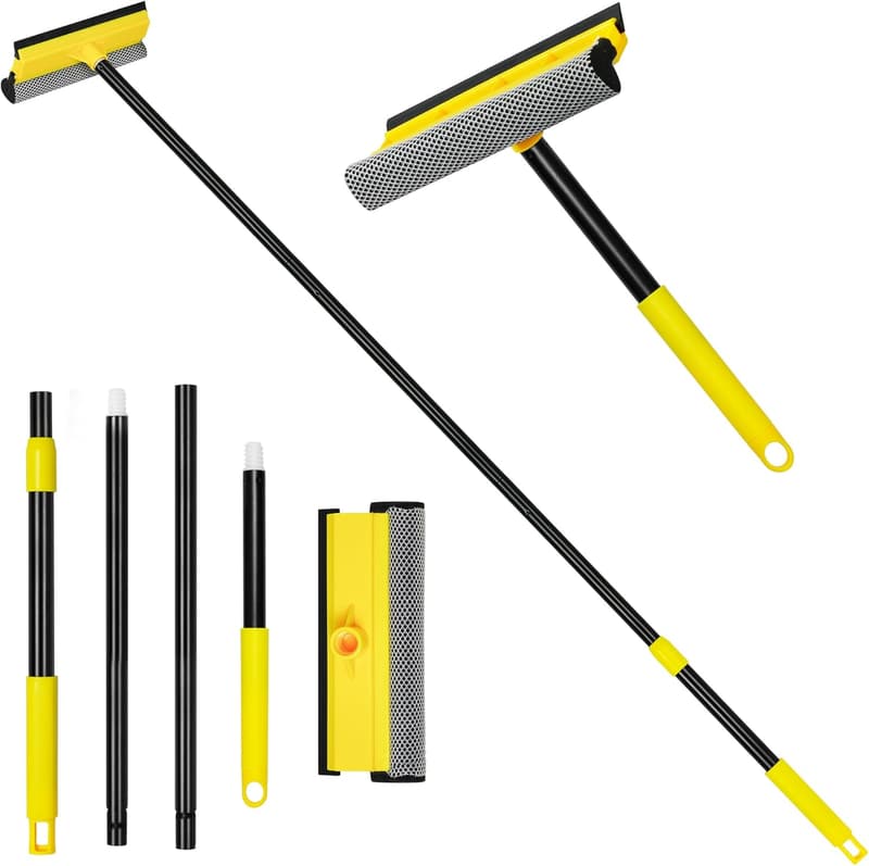 スポンジ付き2in1風呂ガラスワイパー - 138.5cmロングポール＆ショートポールセット