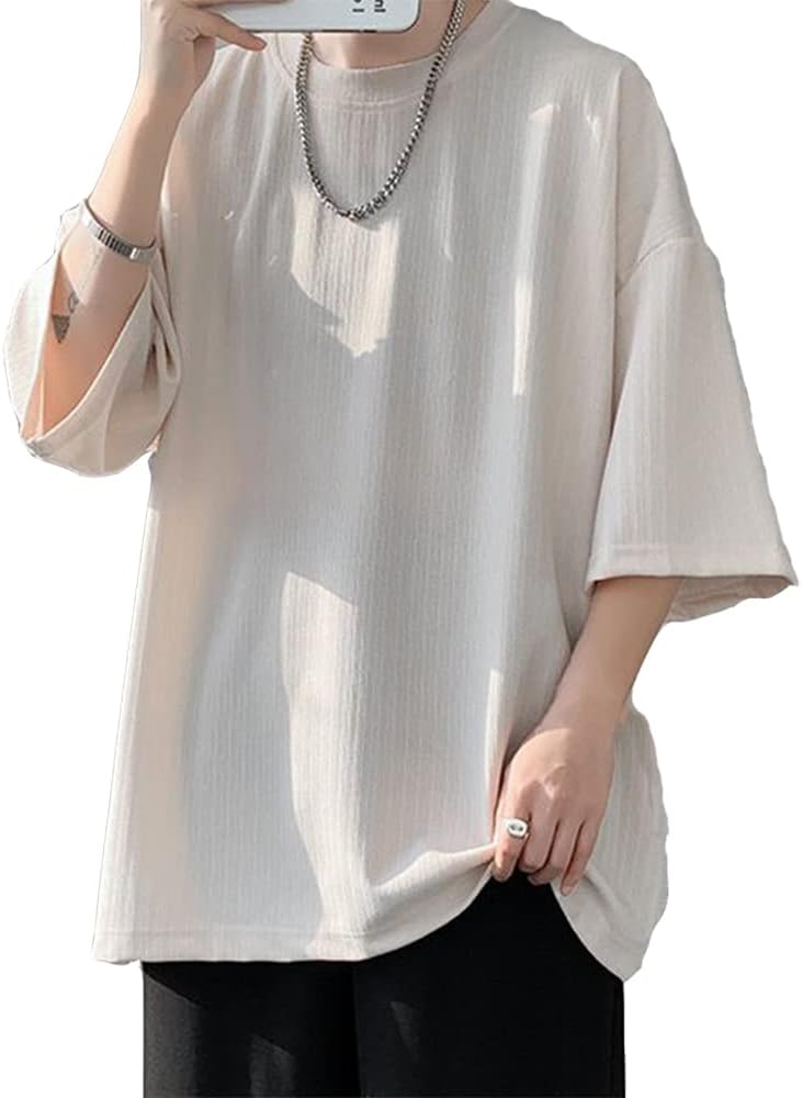 メンズ ビッグシルエット 七分袖 Tシャツ 夏服 シンプル 無地 カジュアル