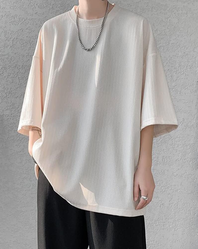 メンズ ビッグシルエット 七分袖 Tシャツ 夏服 シンプル 無地 カジュアル