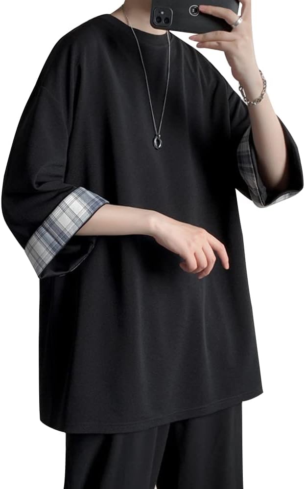 夏 メンズ 七分袖 無地 Tシャツ ビックシルエット ゆったり 柔らかい 快適 トップス