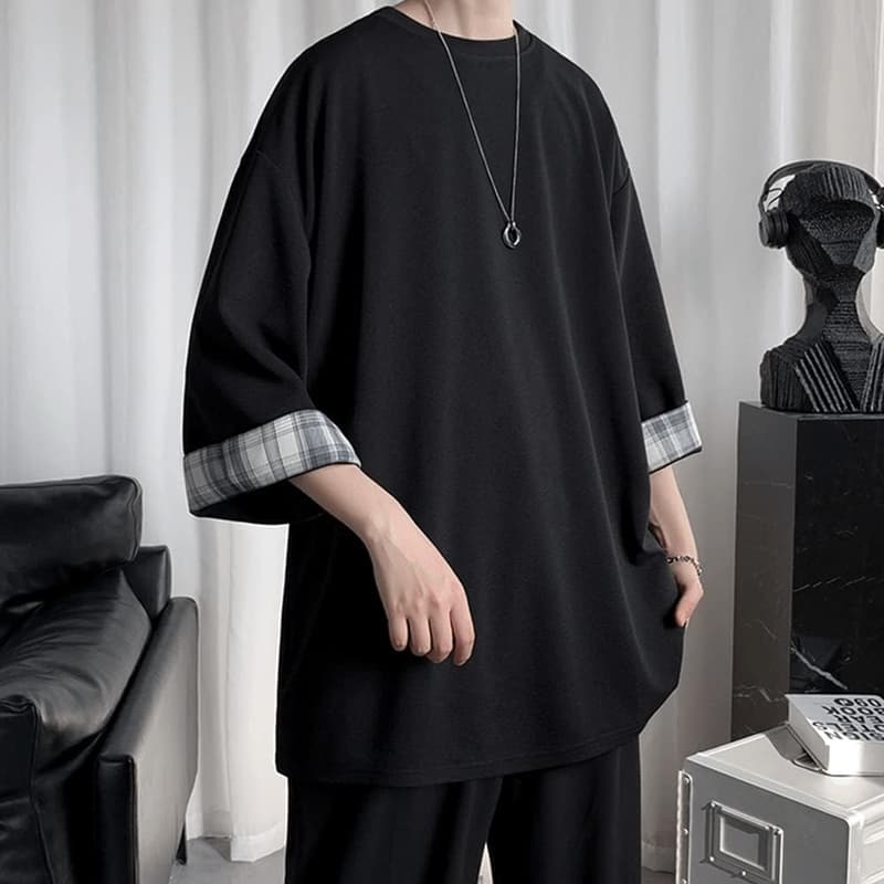 夏 メンズ 七分袖 無地 Tシャツ ビックシルエット ゆったり 柔らかい 快適 トップス