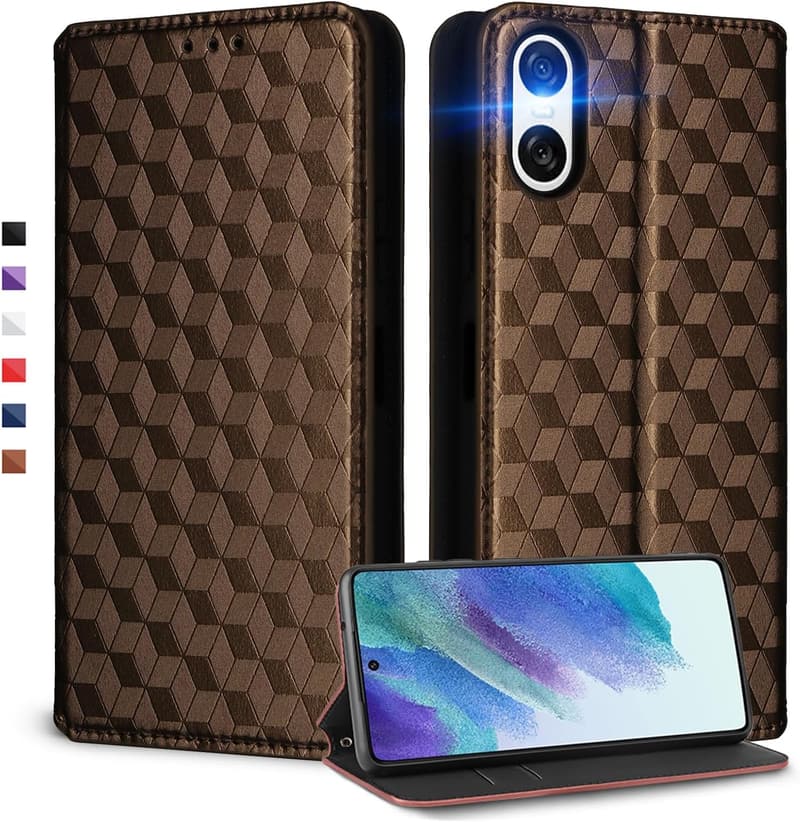 Sony Xperia 10 VI(SO-52E/SOG14/XQ-ES44)対応 高級合皮手帳型ケース カード収納・マグネット開閉・スタンド機能・ストラップホール付き (ブラウン)