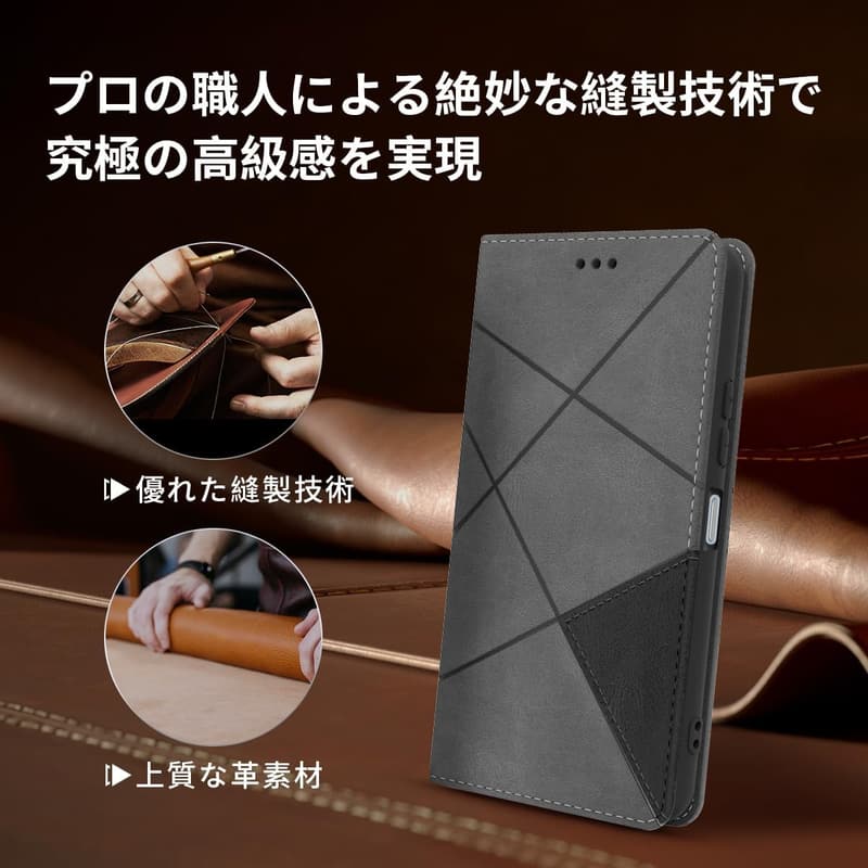 Sony Xperia 10 VI 手帳型ケース 高級PUレザー 横置きスタンド機能付き カード収納 全面保護 グレー