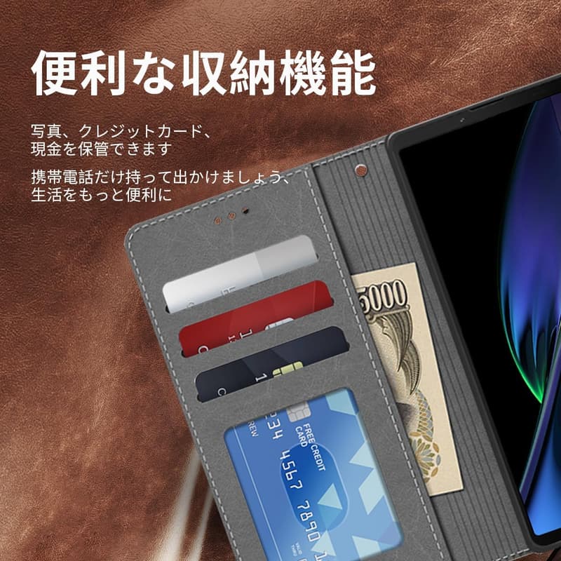 Sony Xperia 10 VI 手帳型ケース 高級PUレザー 横置きスタンド機能付き カード収納 全面保護 グレー