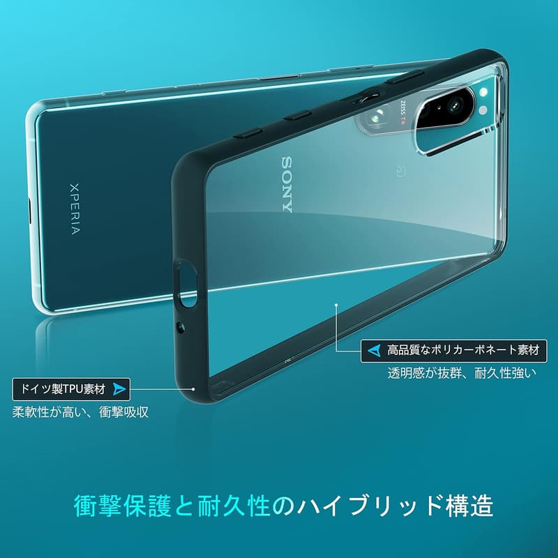 Xperia 5 III ケース クリア 耐衝撃 米軍MIL規格取得 レンズ保護 指紋防止 ストラップホール付き
