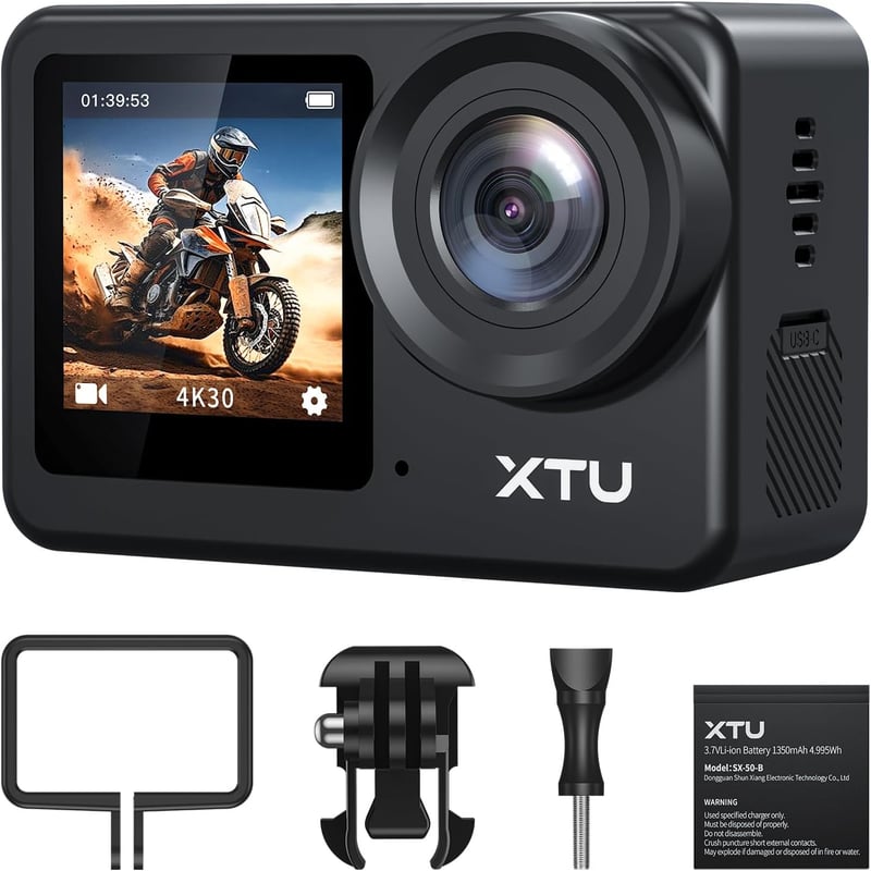 XTU S6 4Kアクションカメラ - 20MP、手ぶれ補正、WiFi搭載、音声制御、170度広角、外部マイク対応