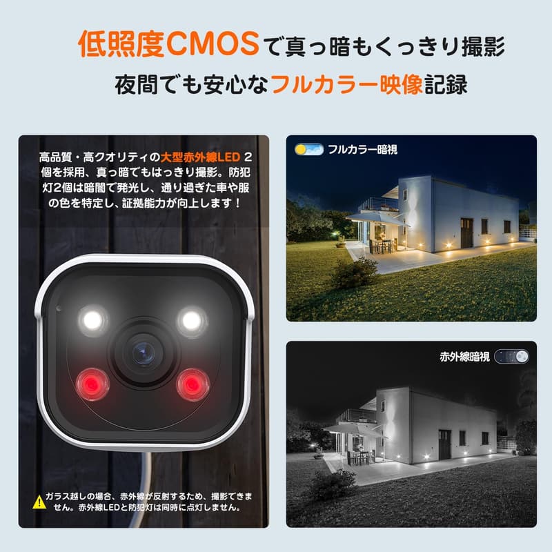 防犯カメラセット【800万画素・4K・AI人物検知】屋外用・8台増設可・有線・IP66防水・3TB HDD付き