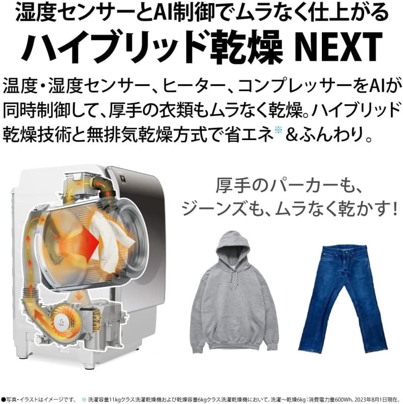 シャープ ドラム式洗濯乾燥機 11kg洗濯 6kg乾燥 自動洗剤投入 左開き クリスタルシルバー