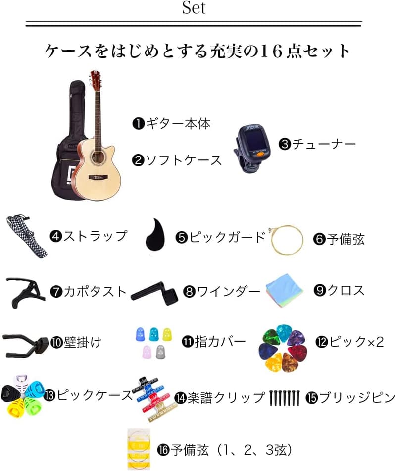 初心者向けアコースティックギターセット 16点 カッタウェイタイプ ブルーサンバースト