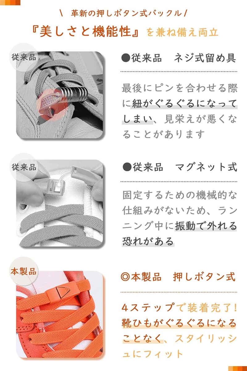 結ばないゴム靴紐 18色展開【2024新登場】子供・スニーカー用